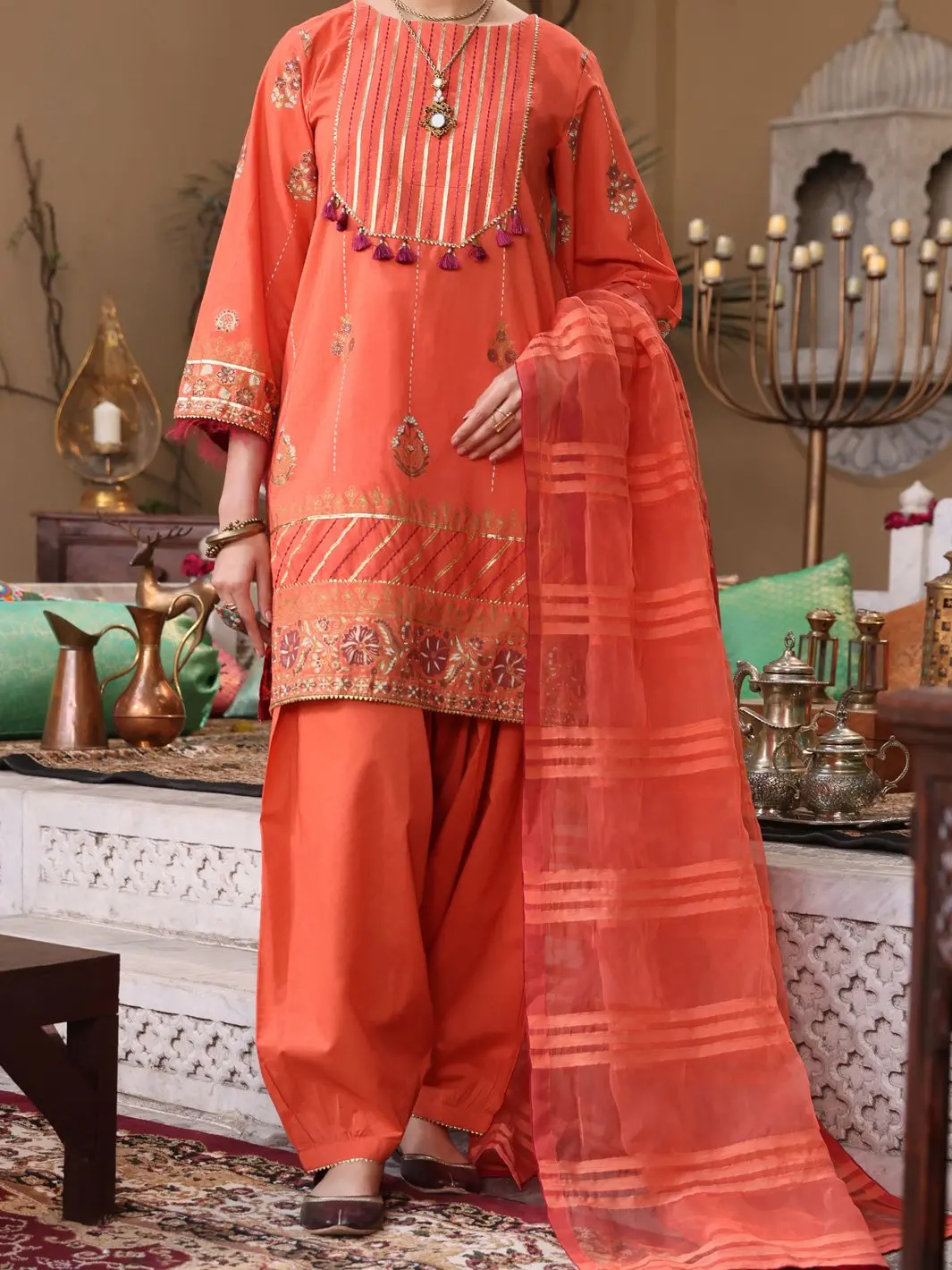 Orange Cambric 3Pc Stitched - Alp-3Ps-1086/S 1