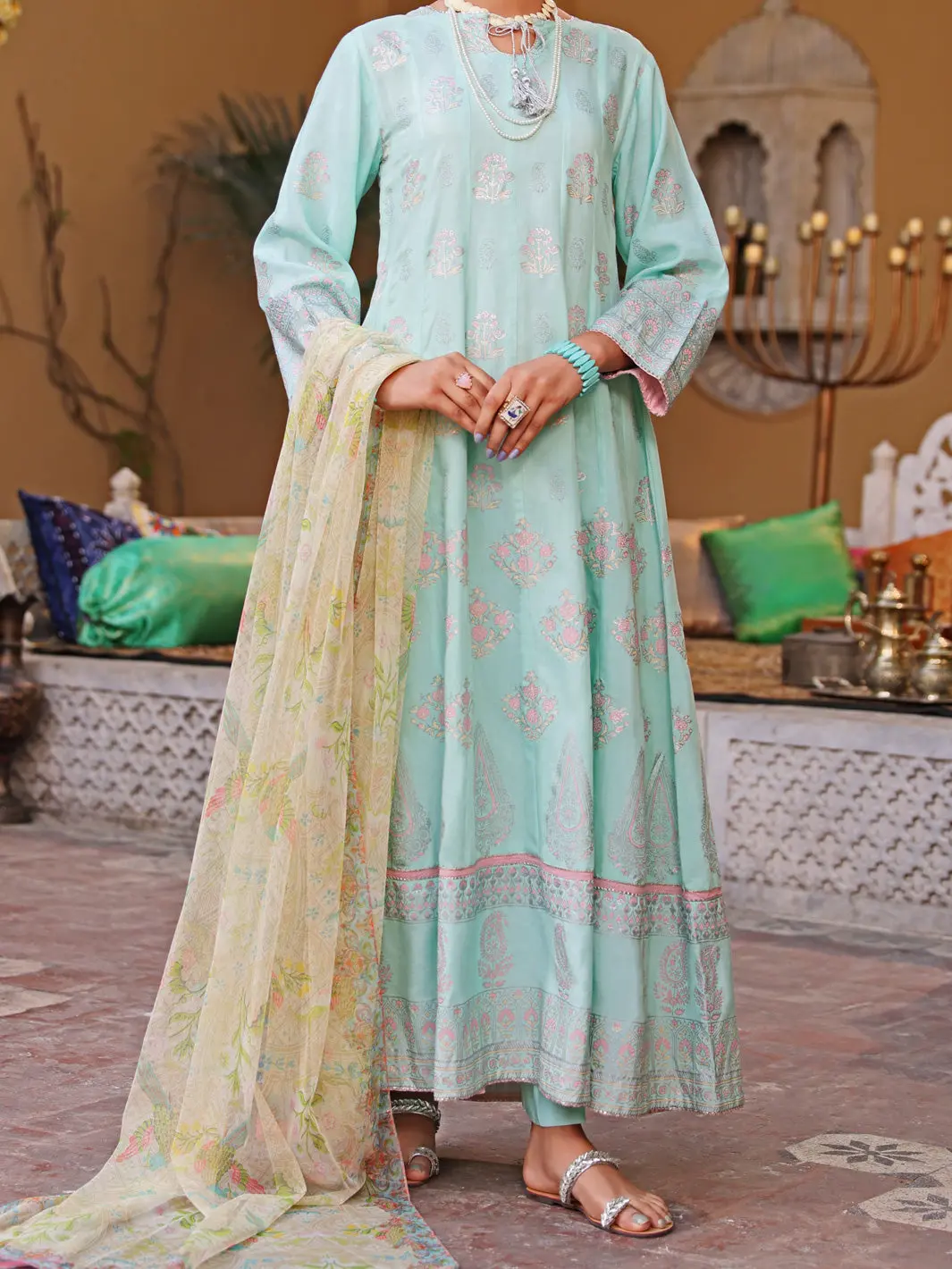 Turquoise Viscose 3Pc Unstitched - Alp-3Ps-1092 1