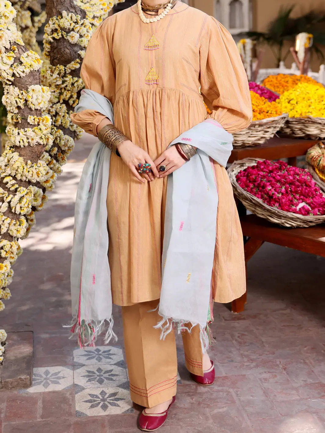Beige Yarn-Dyed Jacquard 3Pc Stitched - Alp-3Ps-1095 1