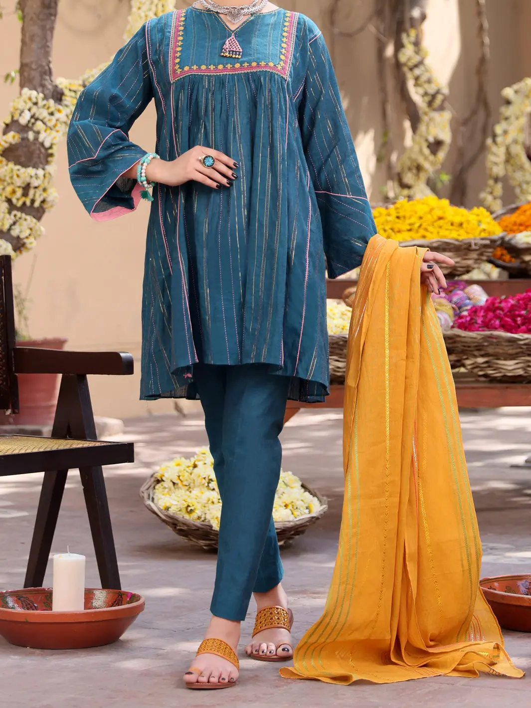 Blue Yarn-Dyed Jacquard 3Pc Stitched - Alp-3Ps-1098 1