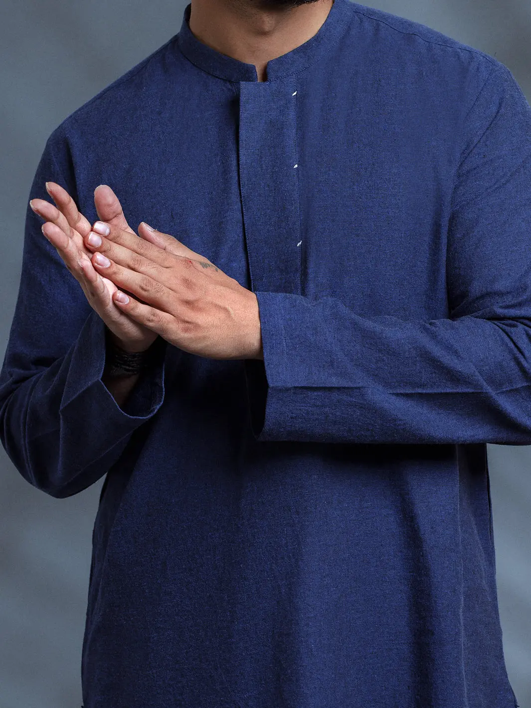 Blue Linen Short Kurta - Alcr-K-010 4