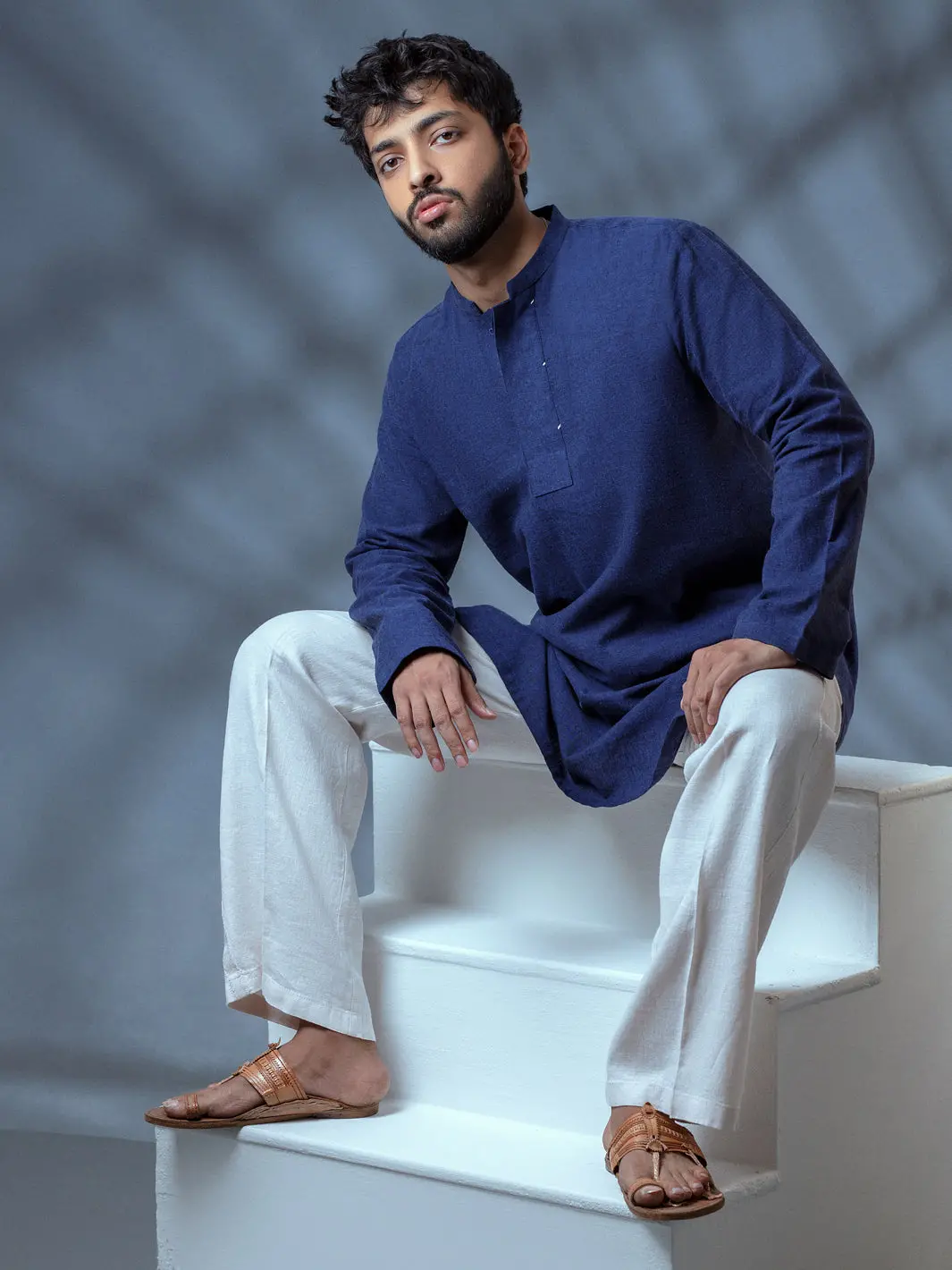 Blue Linen Short Kurta - Alcr-K-010 3