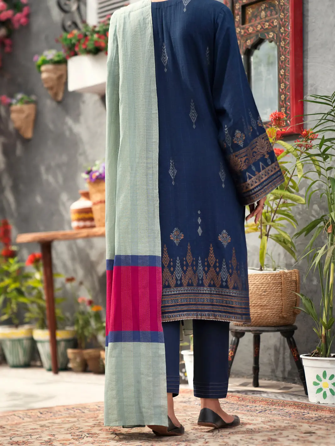 Blue Yarn-Dyed Jacquard 3Pc Unstitched - Awp-3Ps-556 2