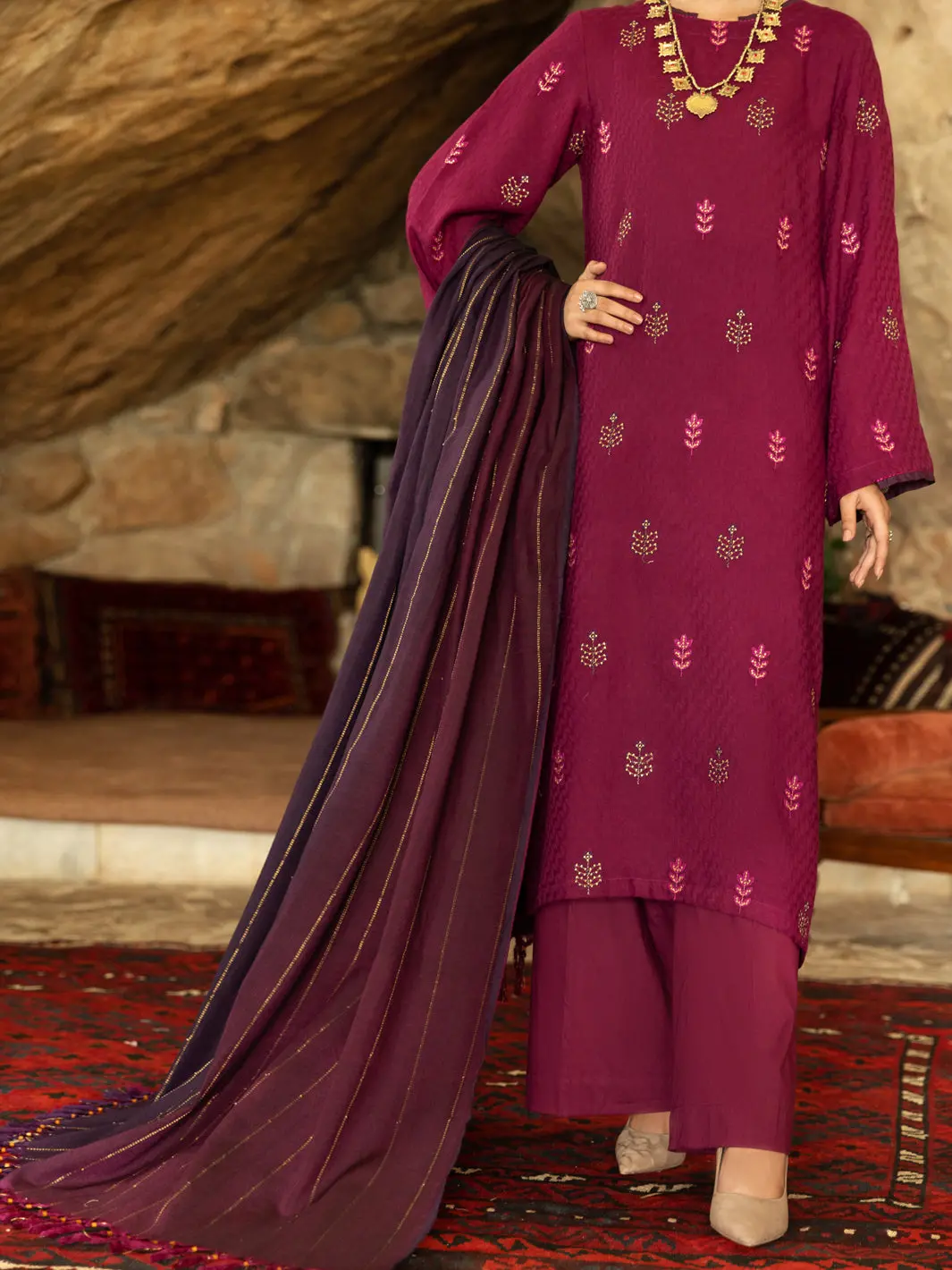 Purple Yarn-Dyed Jacquard 3Pc Unstitched - Awp-3Ps-567 1
