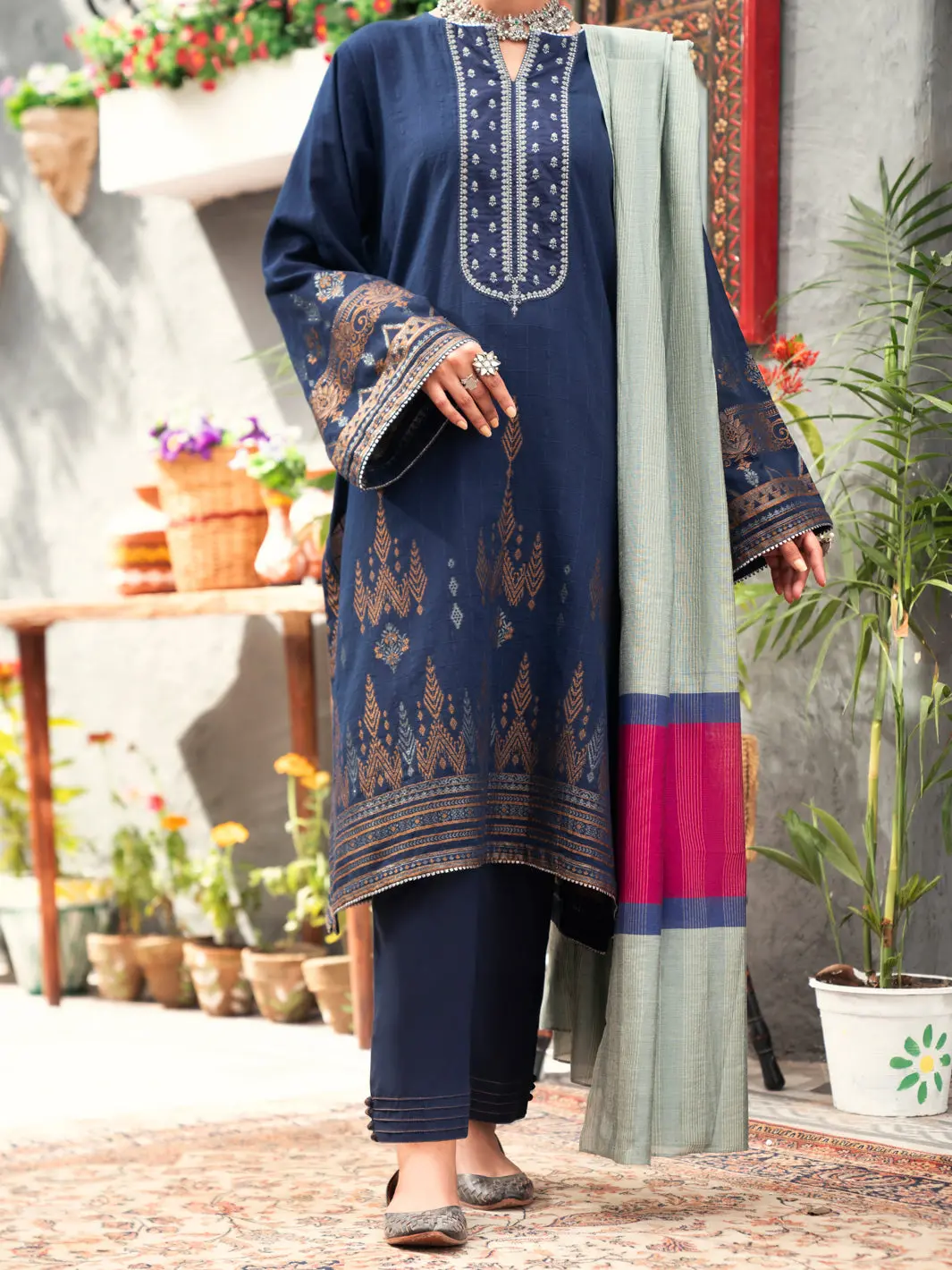 Blue Yarn-Dyed Jacquard 3Pc Unstitched - Awp-3Ps-556 1