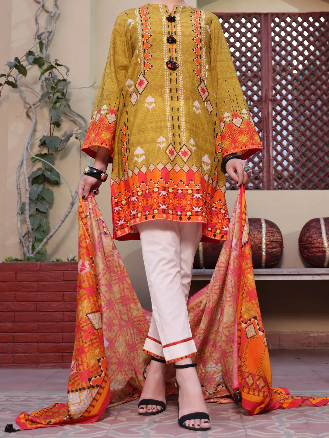Olive Green Lawn 3Pc Unstitched - Alp-3Ps-1115 1
