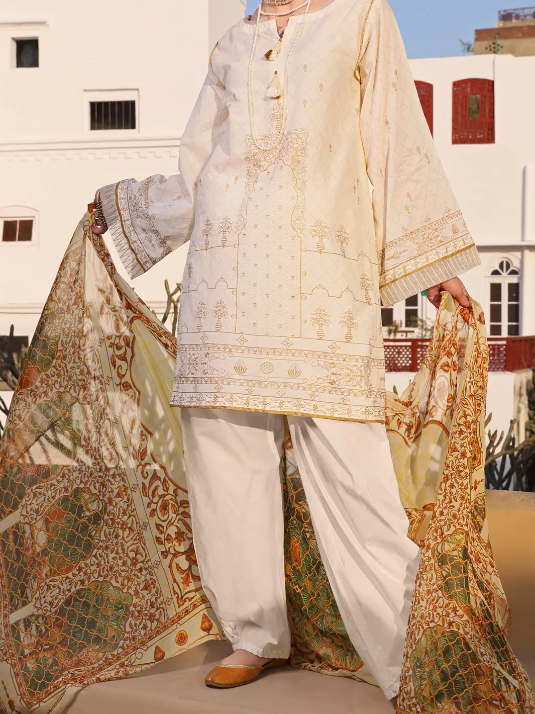 Off White Lawn 3Pc Stitched - Alp-3Ps-1130 1