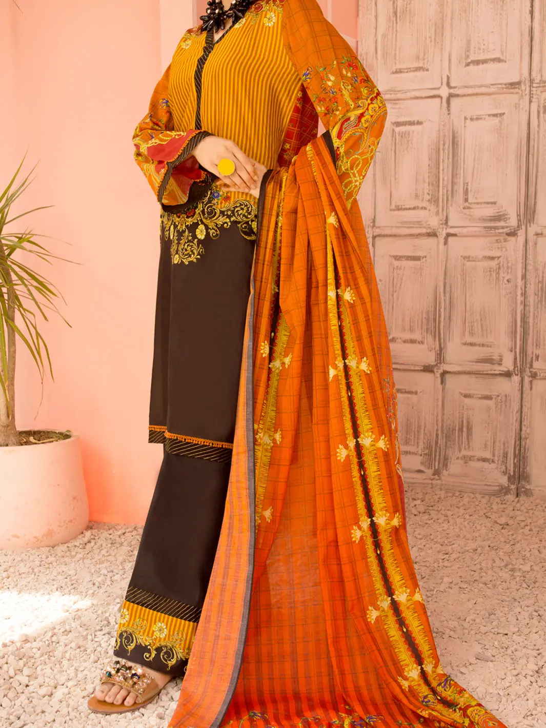 Mustard Lawn 3Pc Stitched - Alp-3Ps-1134 1