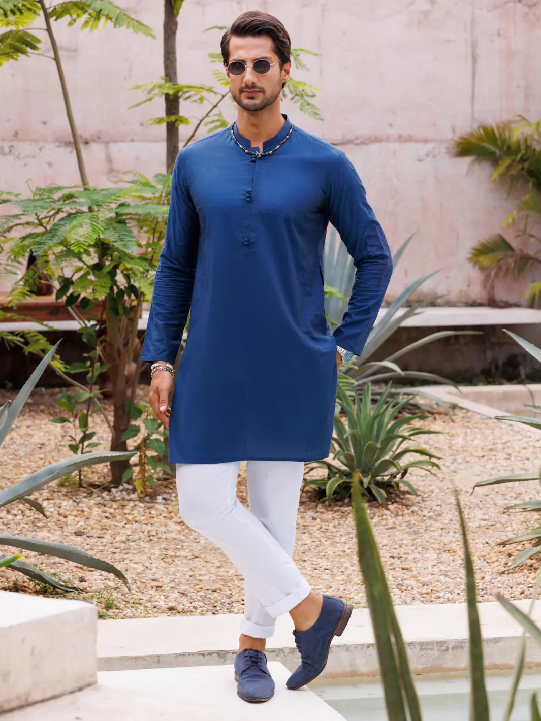 Dark Blue Cotton Kurta - Al-K-1136 1
