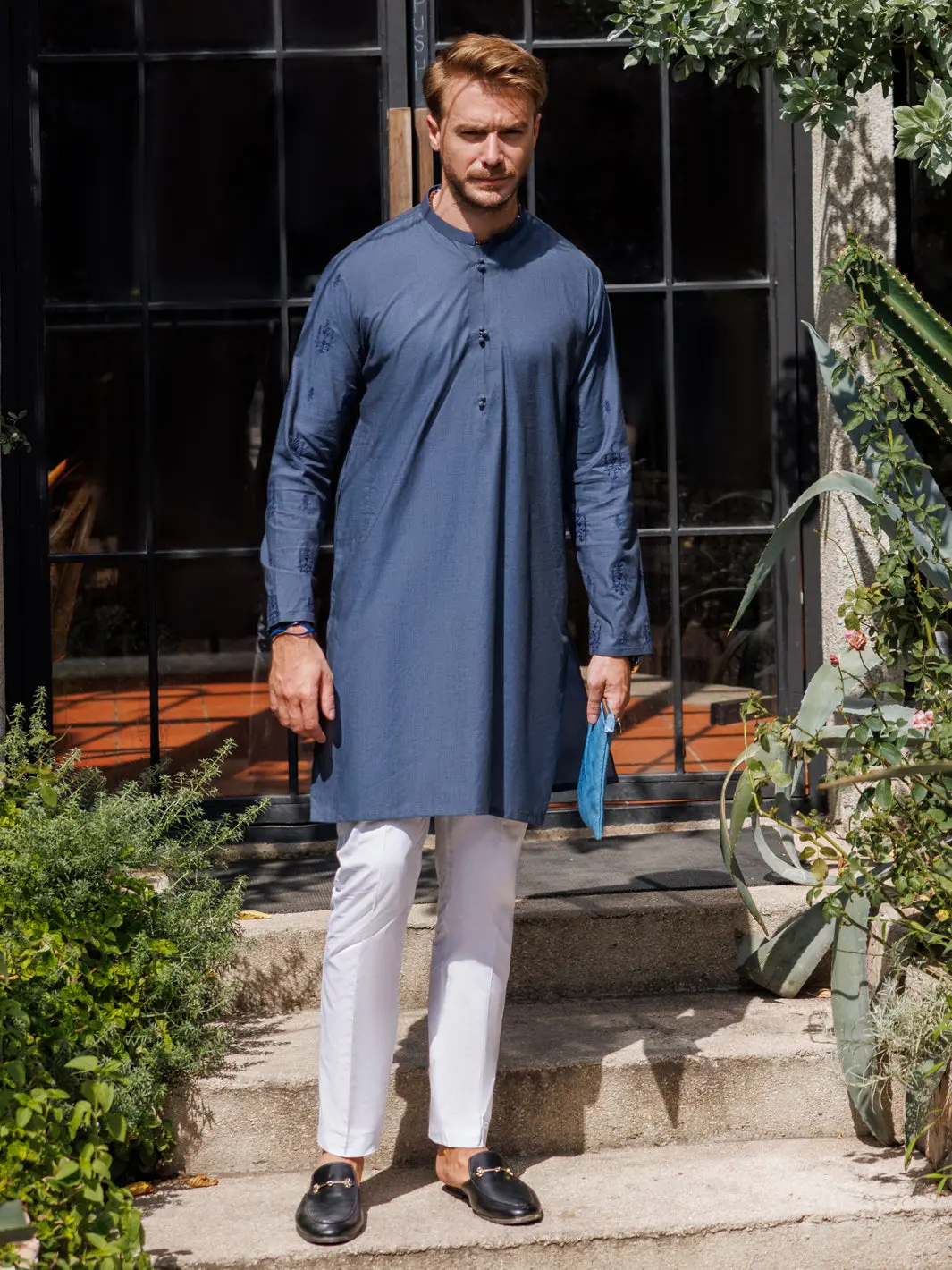 Bluish Grey Cotton Kurta - Al-K-1137 1
