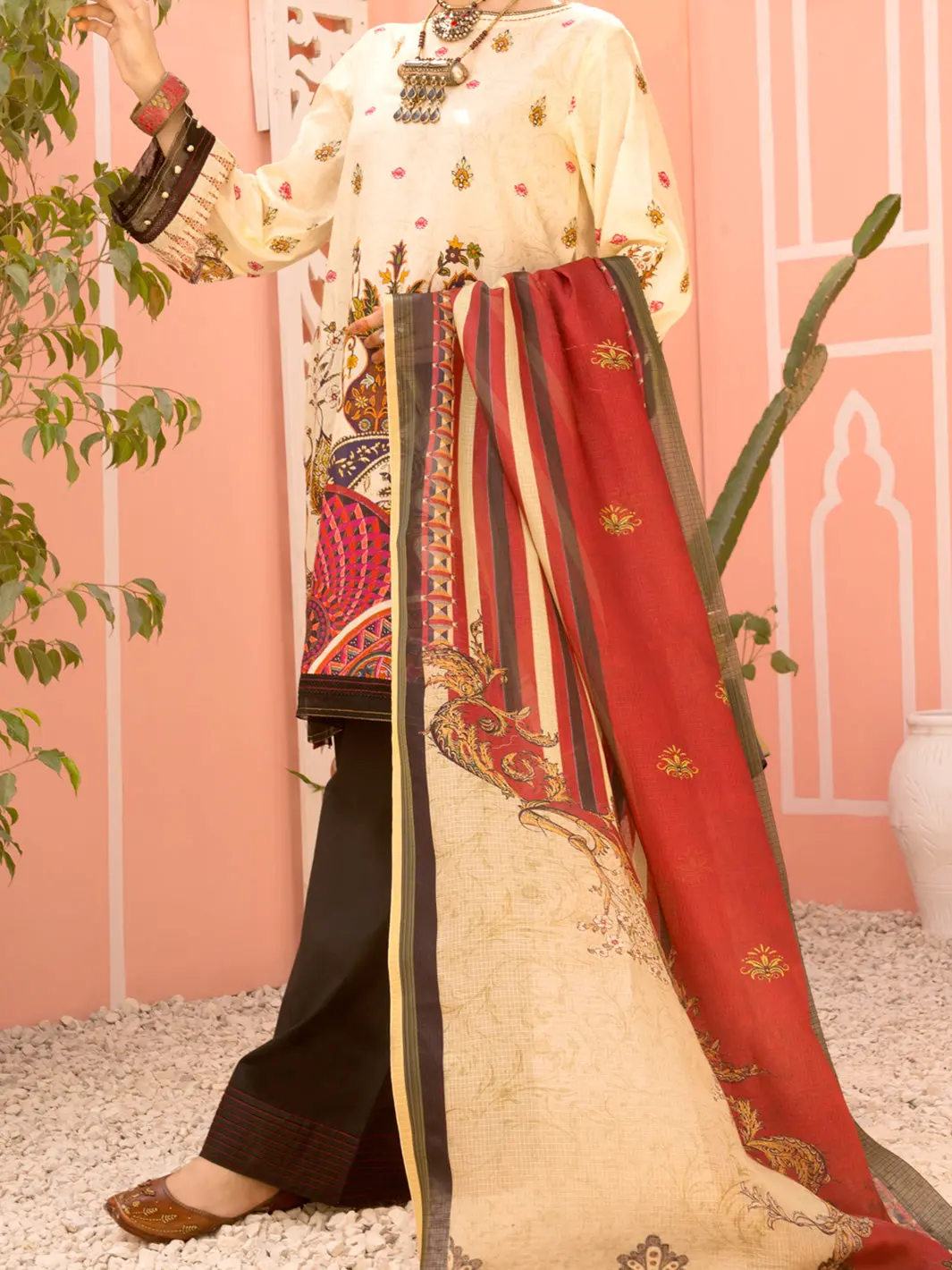 Cream Lawn 3Pc Unstitched - Alp-3Ps-1138 1