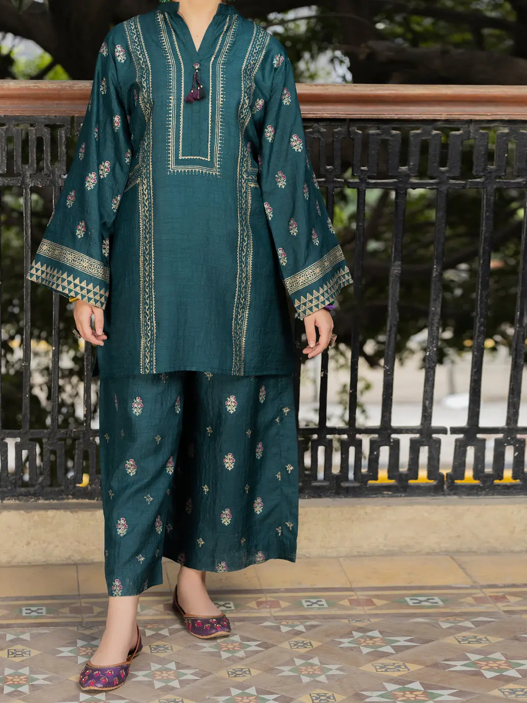 Green Raw Silk 2 Piece Stitched - Alt-2Ps-Lks-1138 1