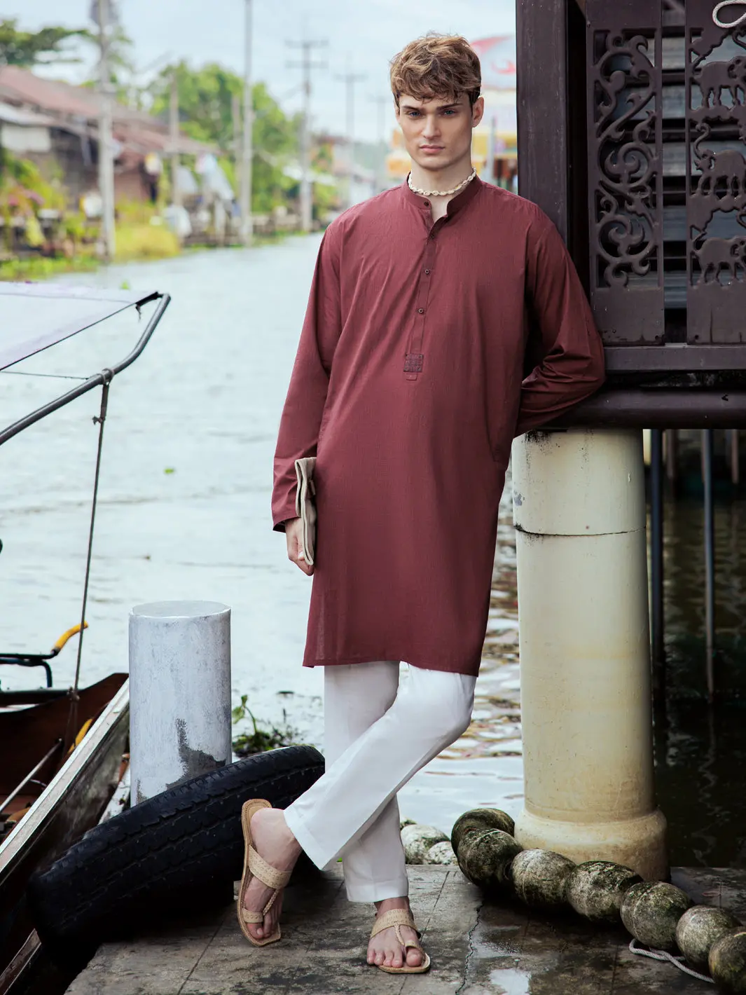 Rust Red Cotton Kurta - Al-K-1139D 1