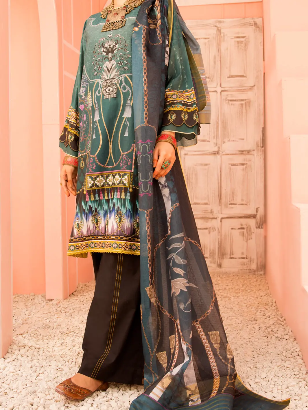 Teal Lawn 3Pc Stitched - Alp-3Ps-1140 1