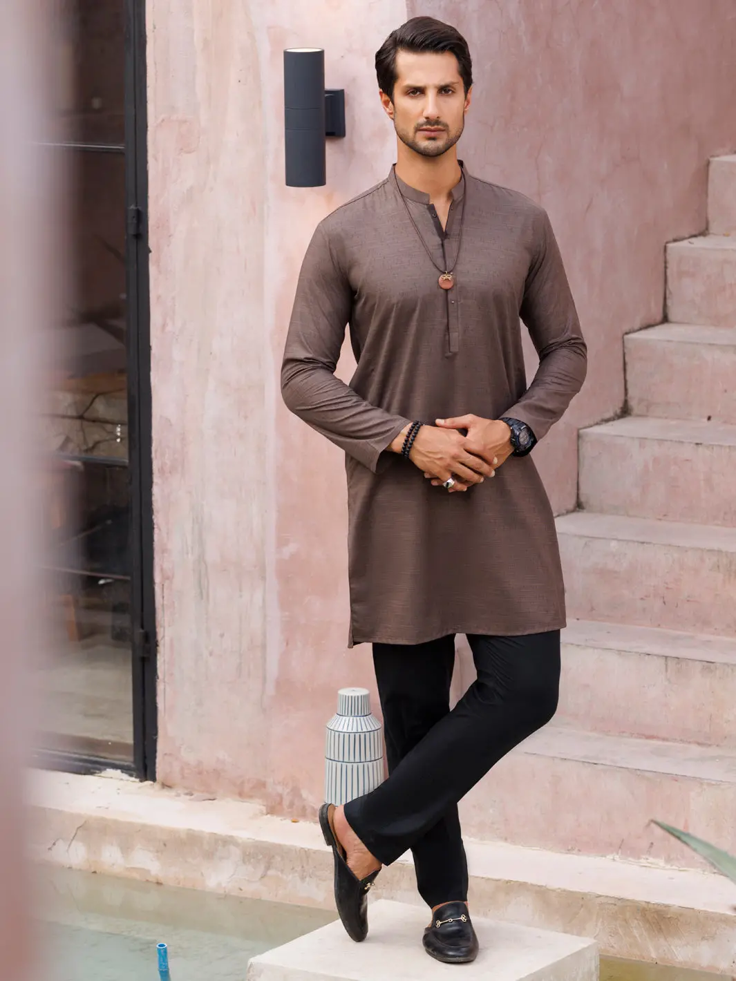 Brown Blended Kurta - Al-K-1140 1