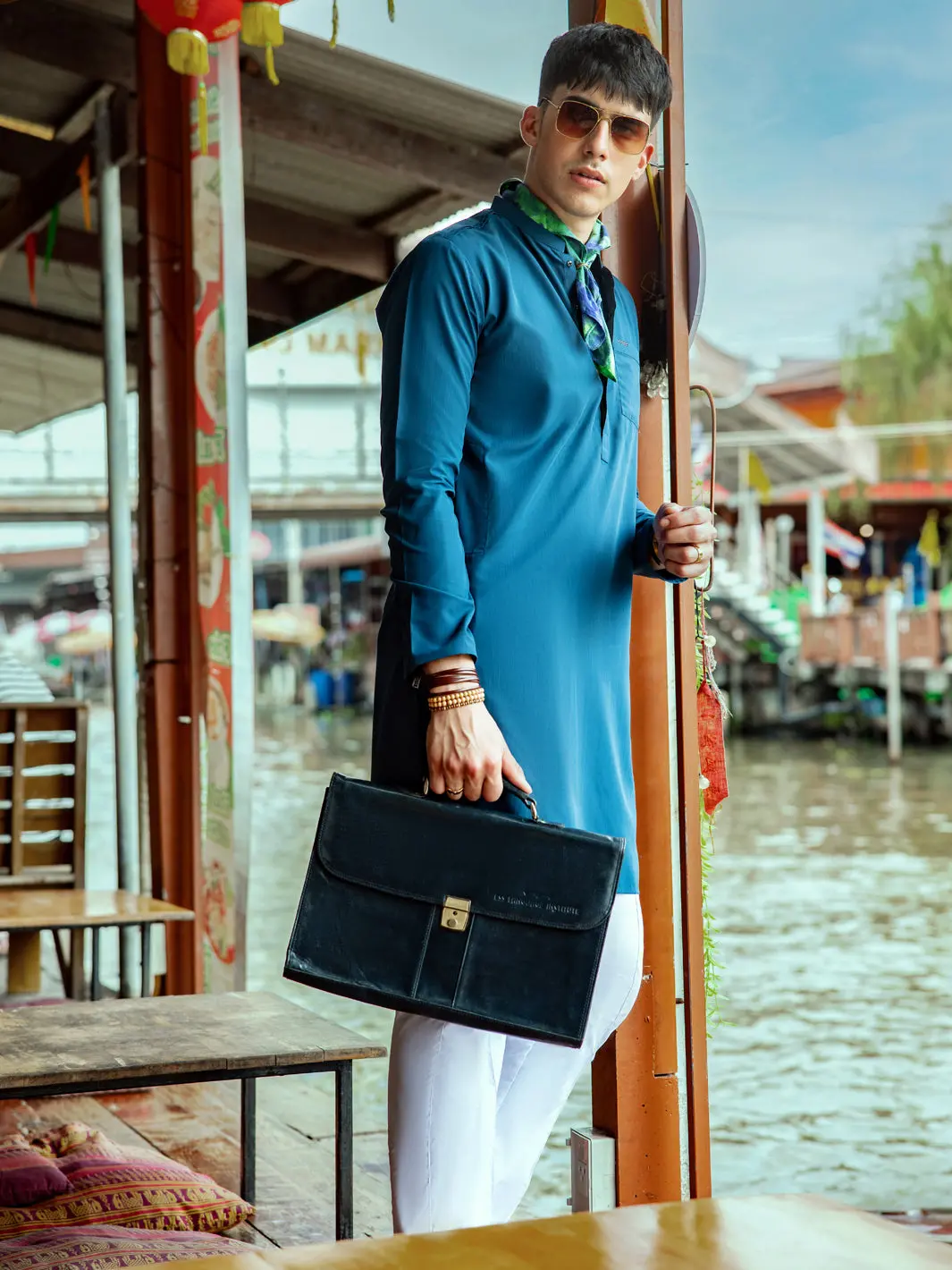 Teal Blue Blended Kurta - Al-K-1142 1