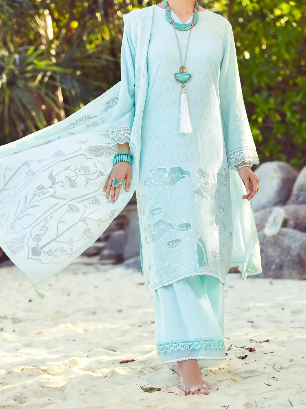 Sky Blue Jacquard 3Pc Unstitched - Alp-3Ps-1142 1