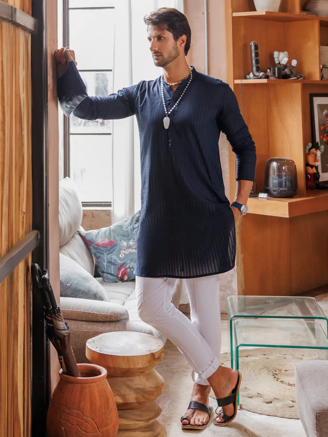 Midnight Blue Cotton Kurta - Al-K-1144B 1
