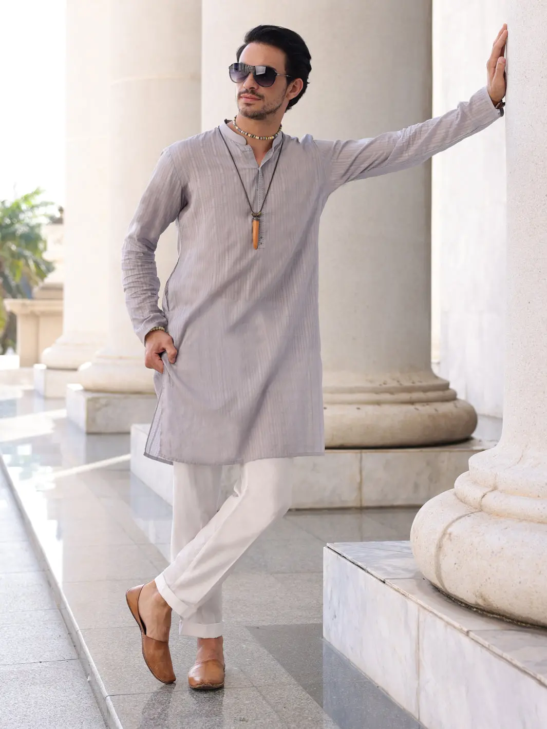 Light Grey Cotton Kurta - Al-K-1145A 1