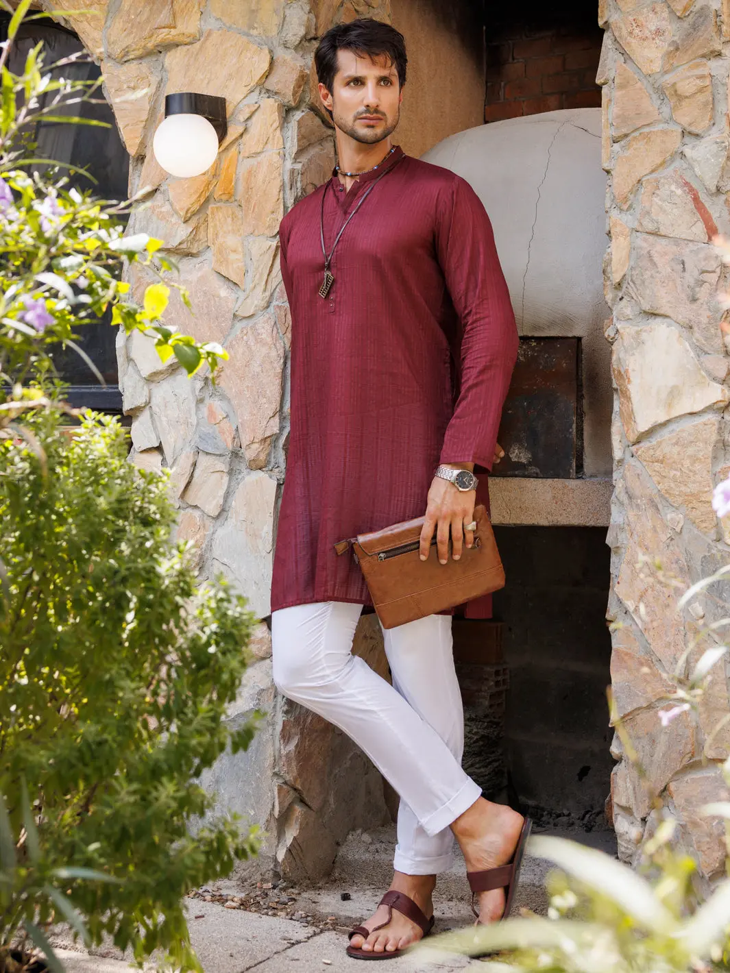 Maroon Cotton Kurta - Al-K-1145B 1