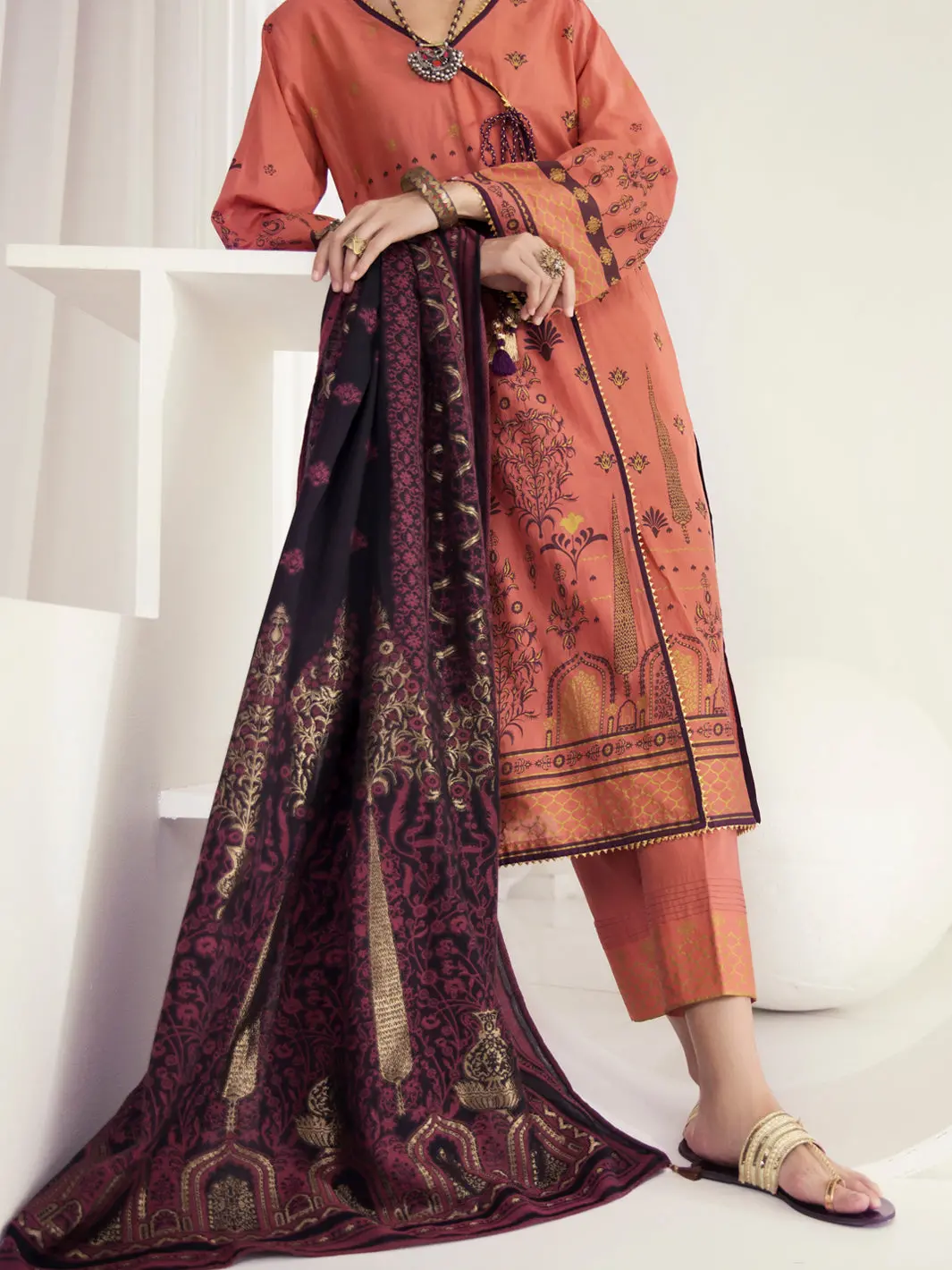 Orange Lawn 3Pc Unstitched - Alp-3Ps-1146 1
