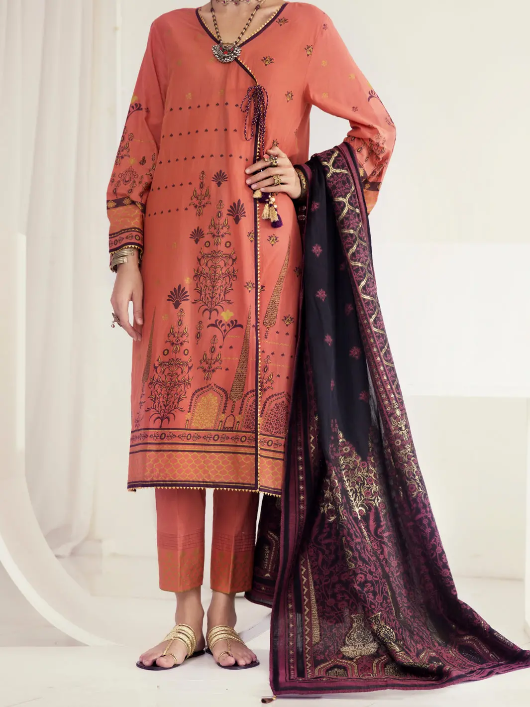 Orange Lawn 3Pc Stitched - Alp-3Ps-1146 1