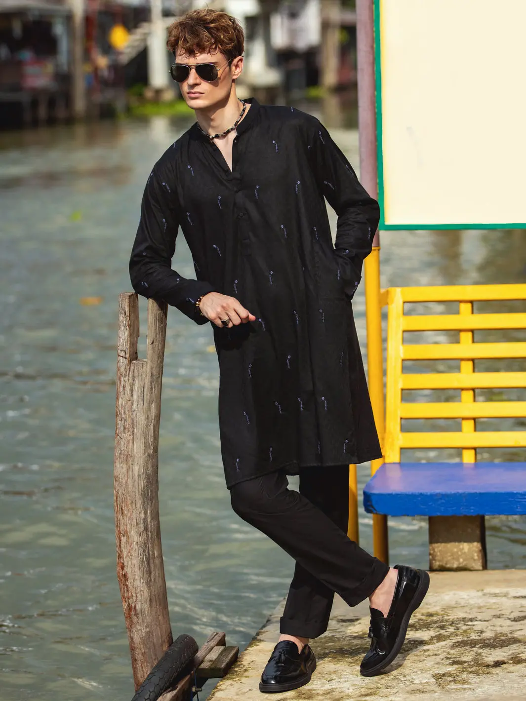 Black Cotton Kurta - Al-K-1147D 1