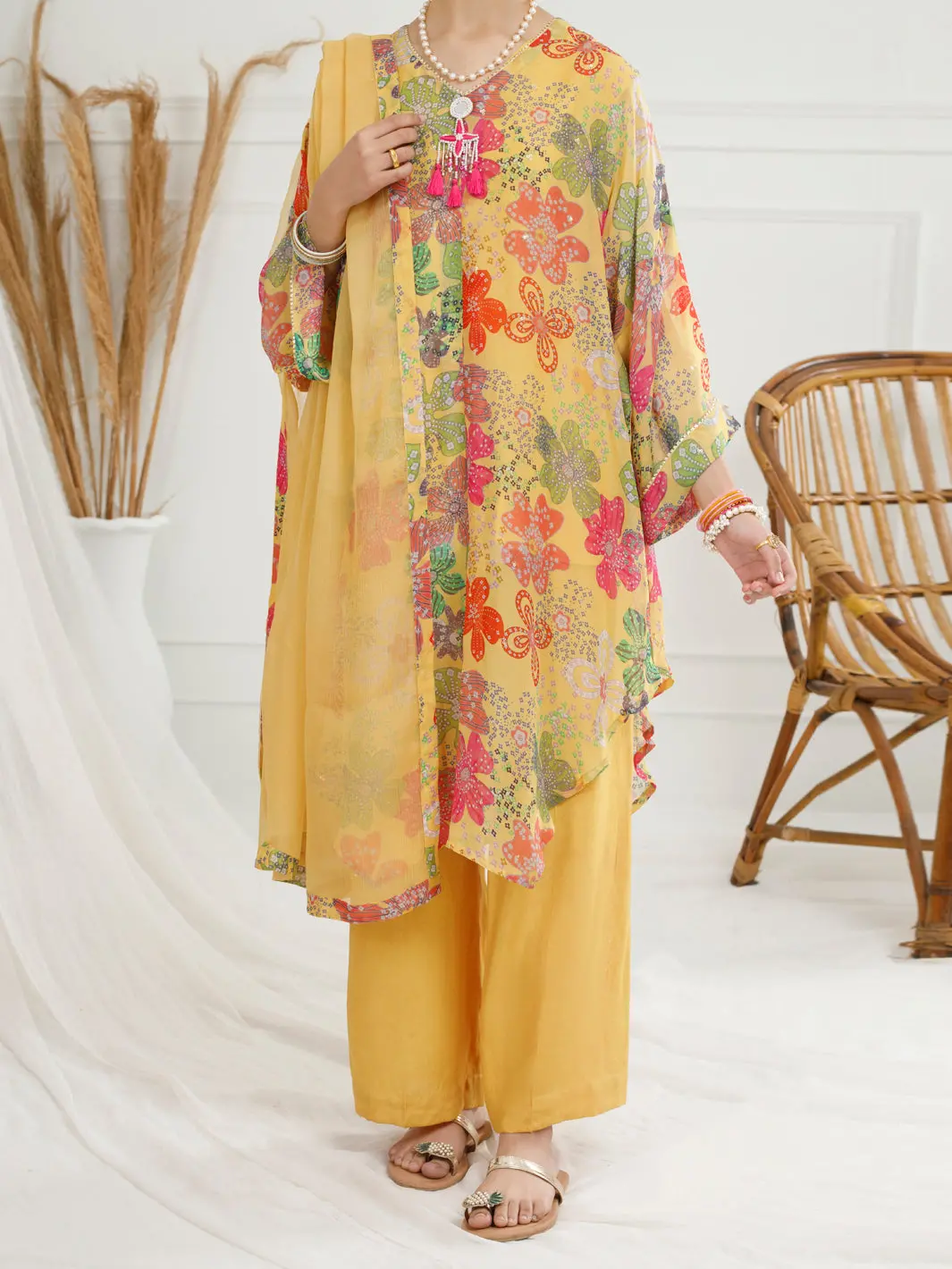 Yellow Georgette 3 Piece Stitched - Alt-3Ps-Ls-1148 1