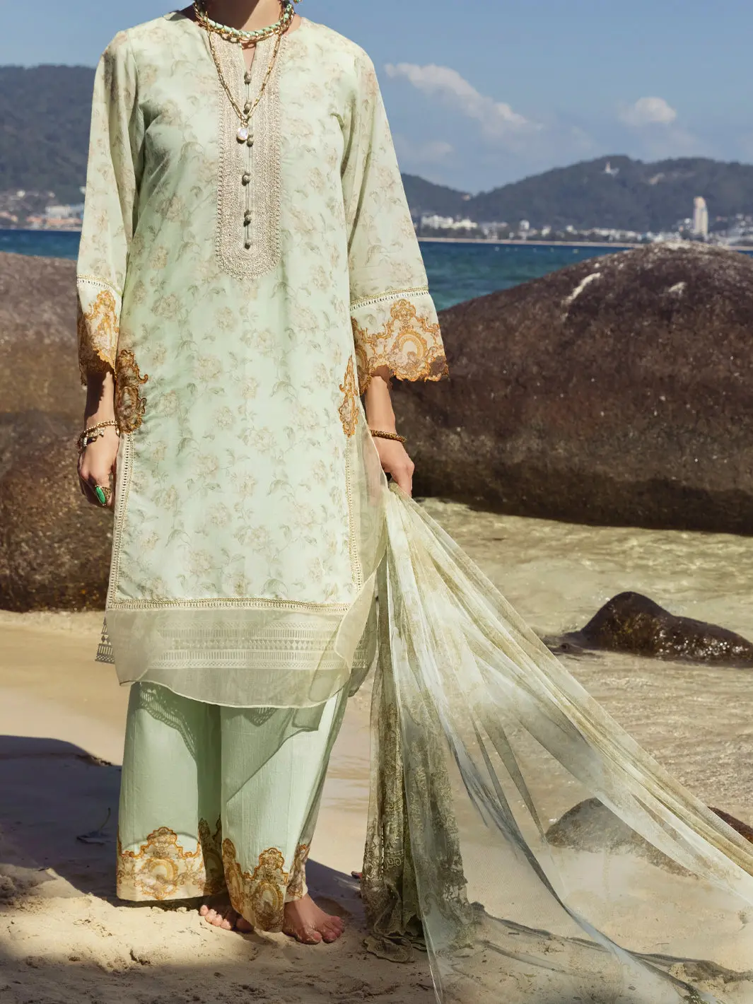 Green Swiss Voile 3Pc Unstitched - Alp-3Ps-1156 1