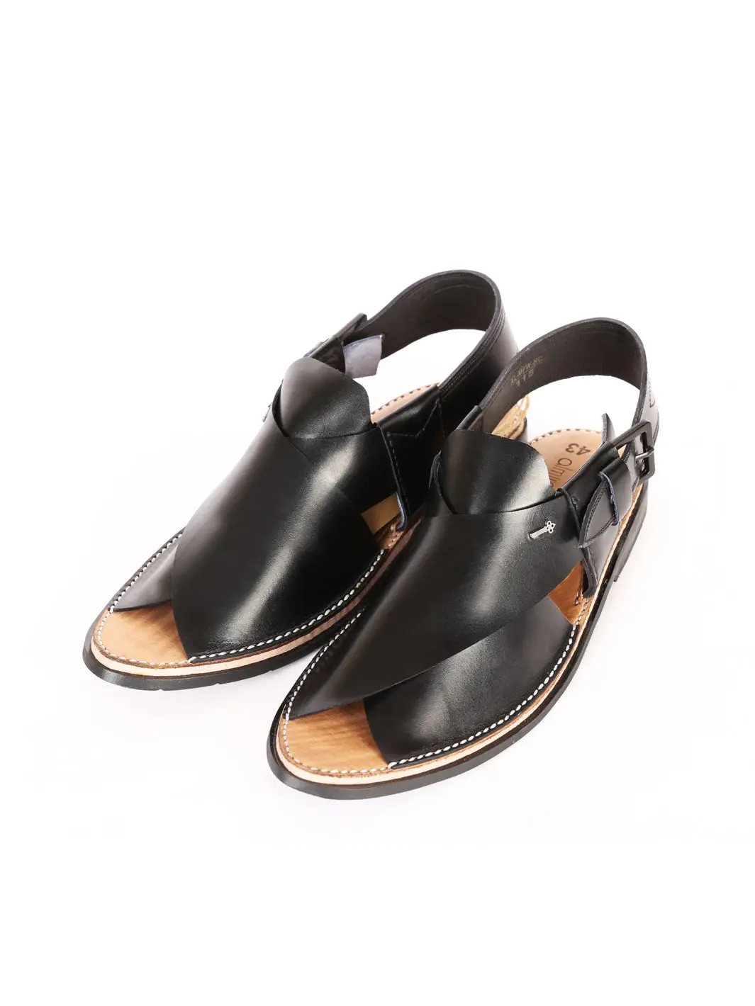 Black Leather Peshawari Chappal - Al-Mfw-Hc-115 1