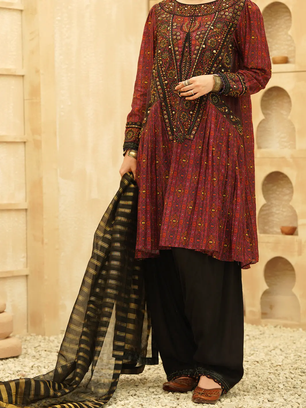 Maroon Jacquard 3Pc Unstitched - Alp-3Ps-1163 1