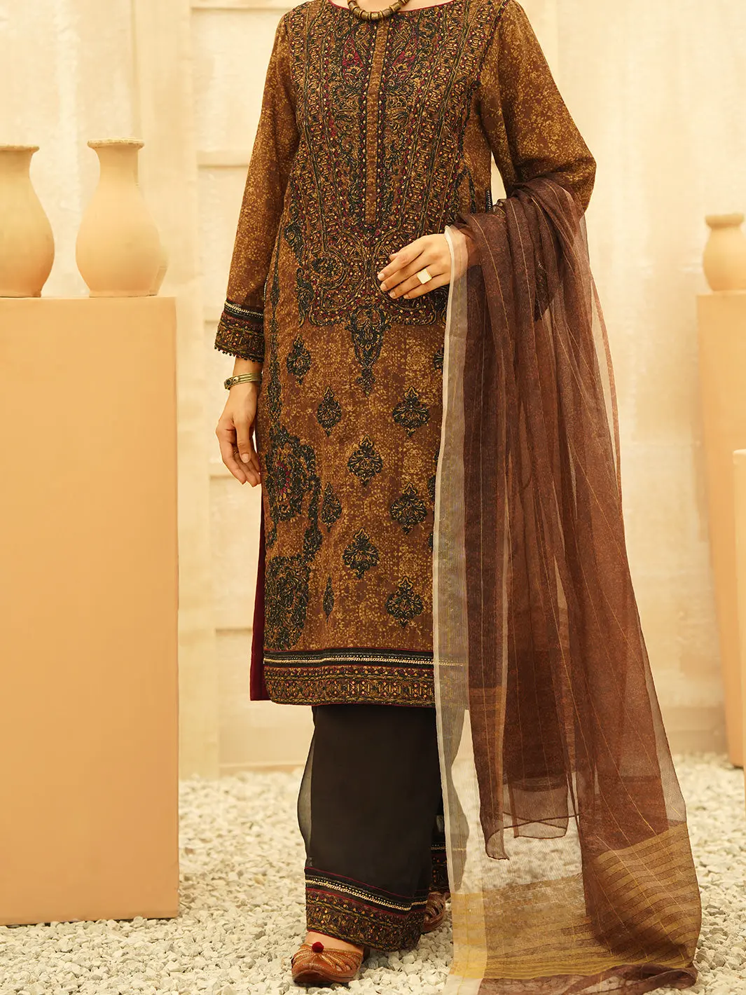 Brown Jacquard 3Pc Stitched - Alp-3Ps-1164 1