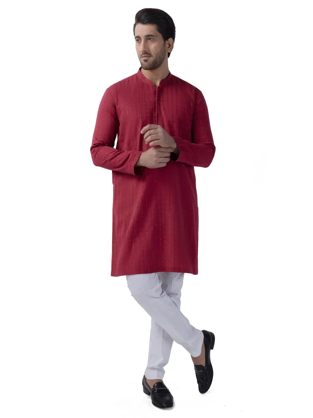 Red Cotton Kurta - Al-K-1165B 1