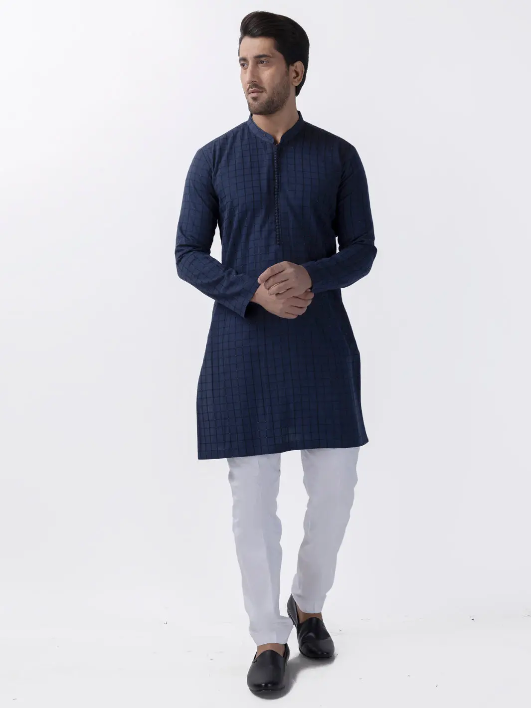 Navy Blue Cotton Kurta - Al-K-1165A 1