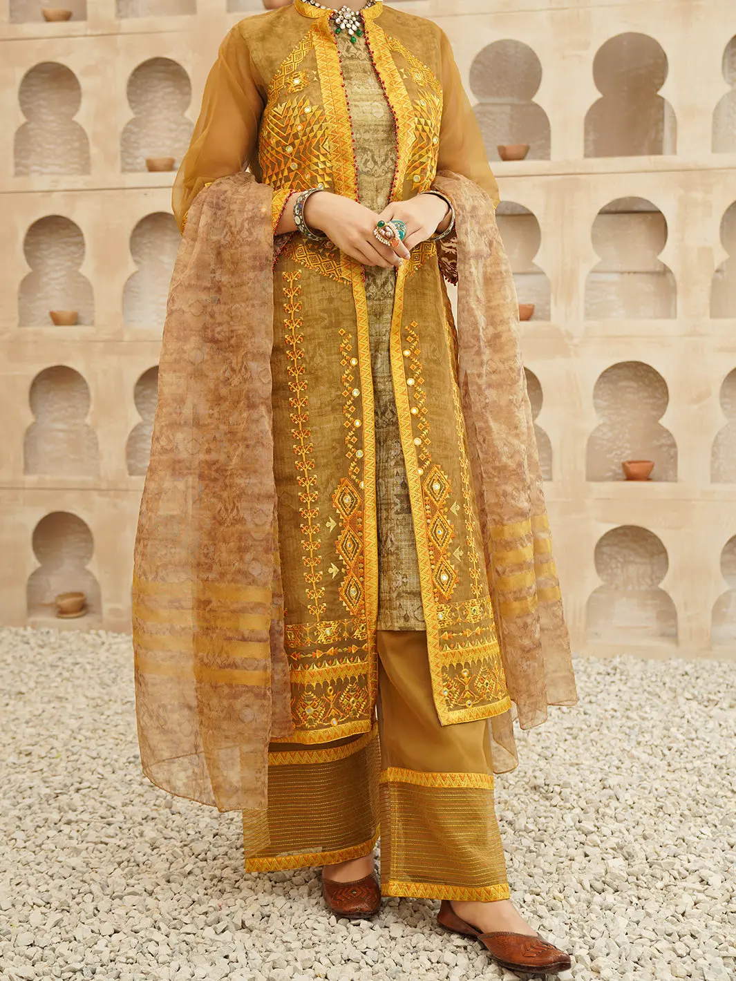 Mustard Jacquard 3Pc Unstitched - Alp-3Ps-1165 1