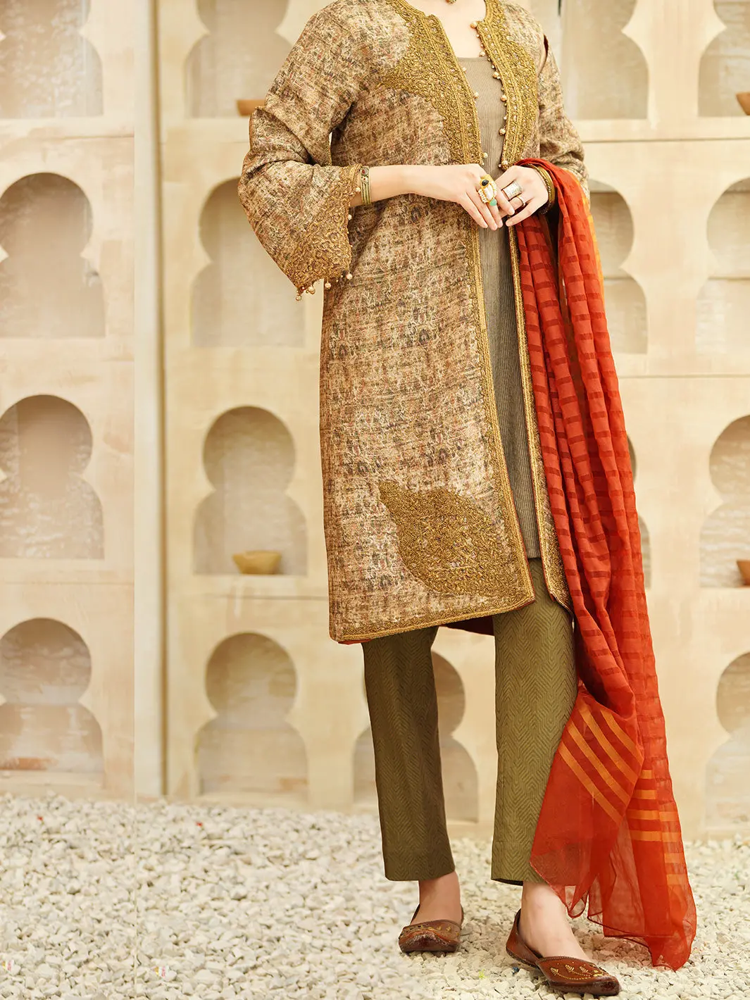 Beige Jacquard 3Pc Stitched - Alp-3Ps-1166 1