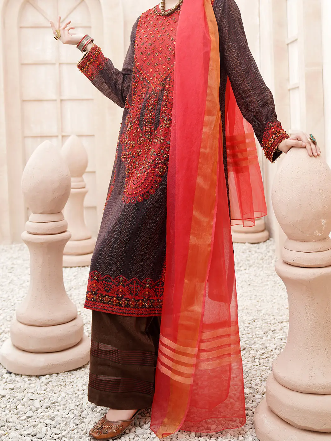 Dark Brown Jacquard 3Pc Stitched - Alp-3Ps-1167 1