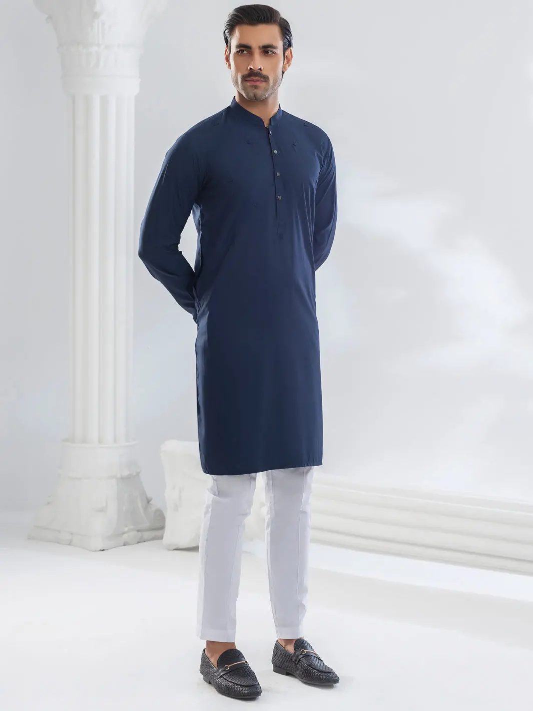 Navy Blue Blended Kurta - Al-K-1168B 1