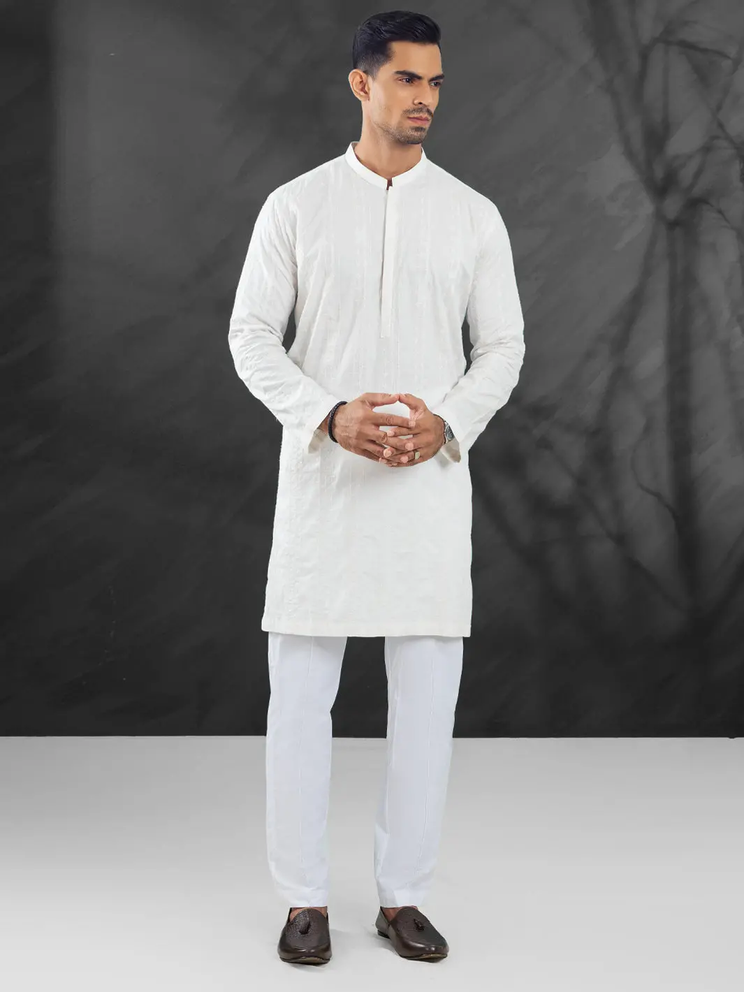 White Cotton Kurta - Al-K-1171A 1