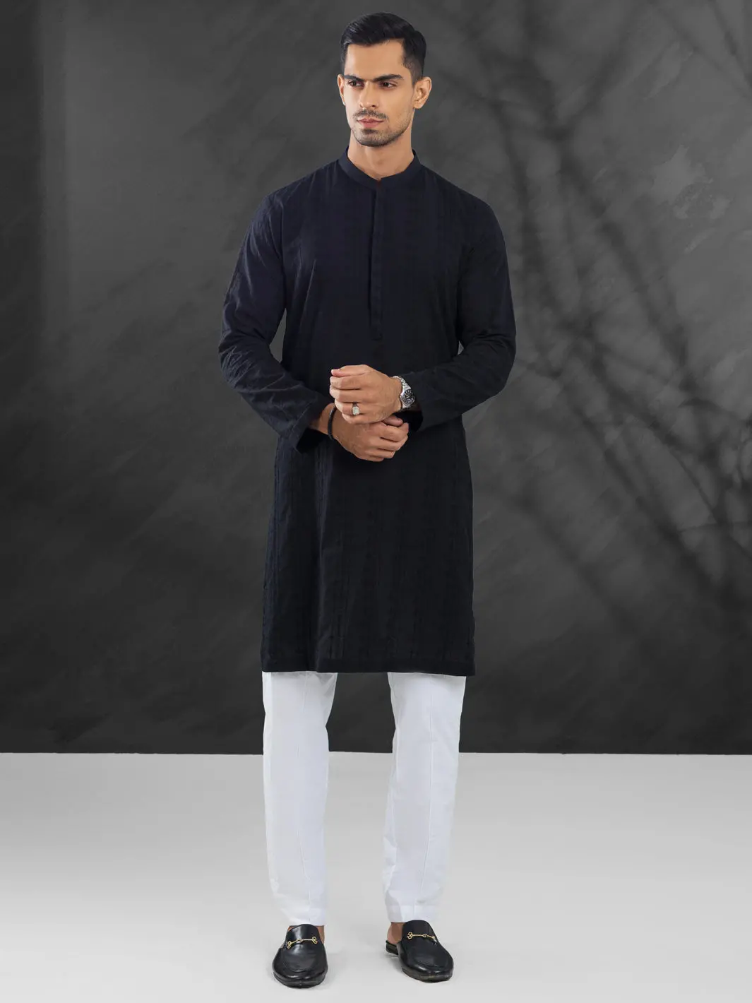 Black Cotton Kurta - Al-K-1171B 1
