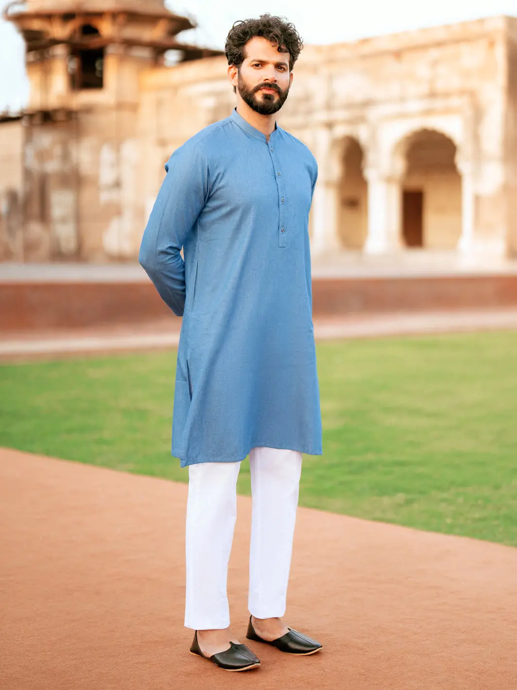 Denim Blue Blended Kurta - Al-K-1172 1