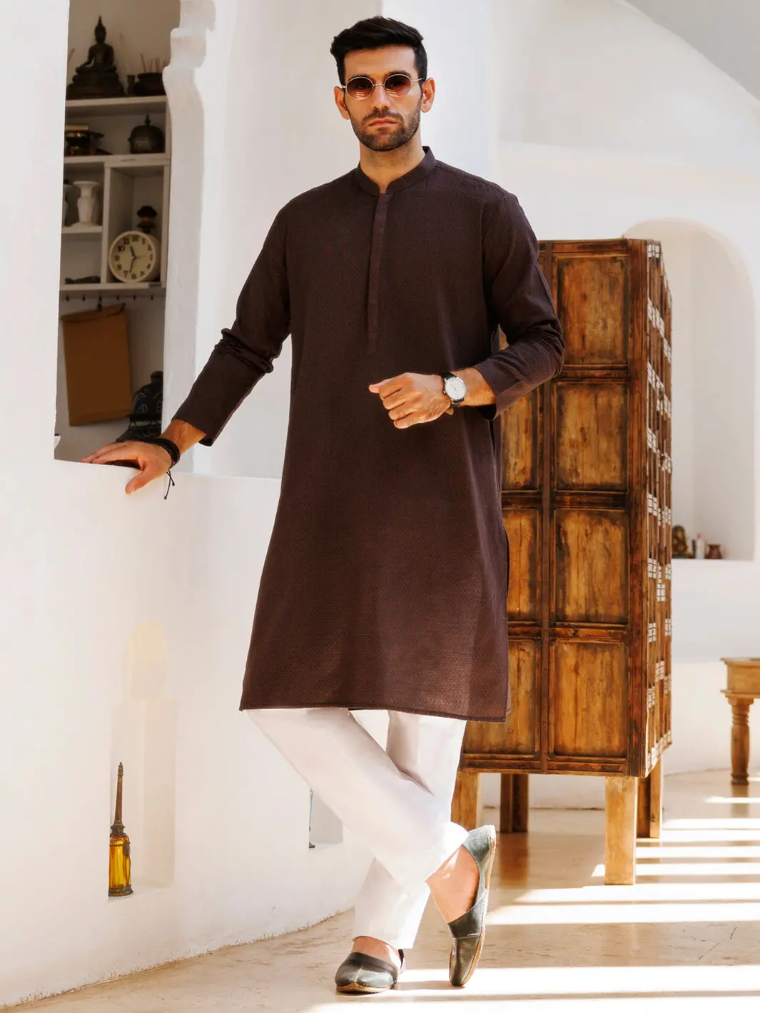 Dark Brown Cotton Kurta - Al-K-1177 1