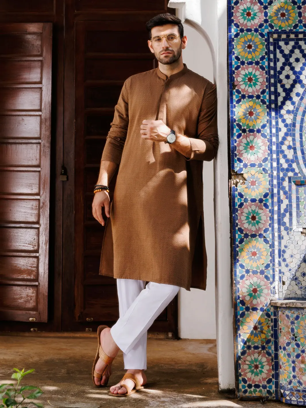 Brown Cotton Kurta - Al-K-1178 1