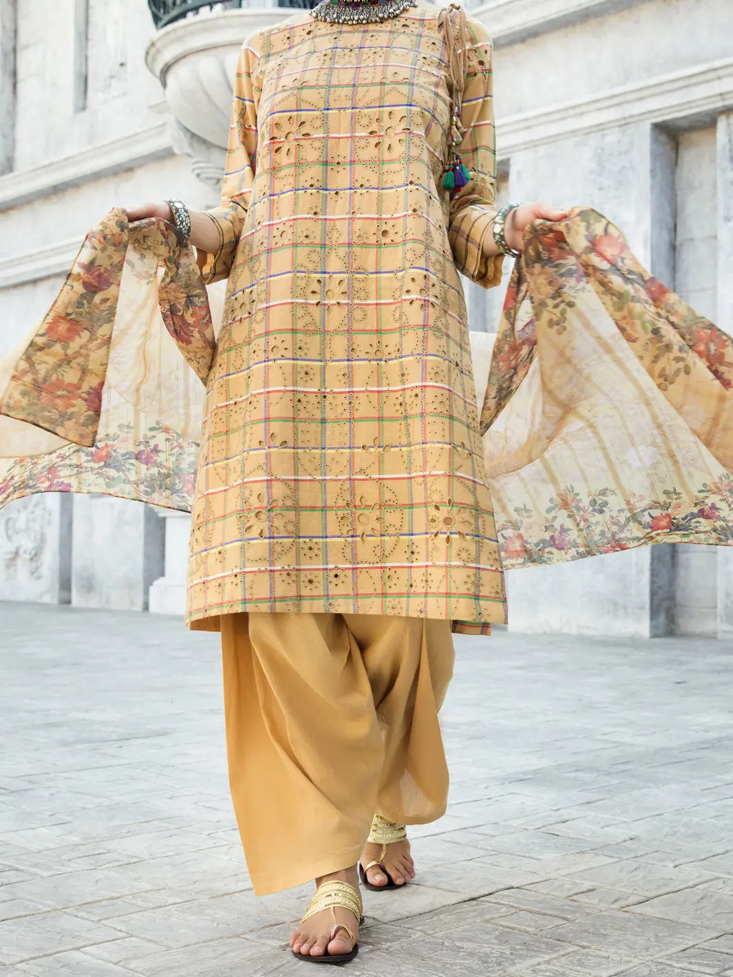Mustard Lurex Jacquard 3Pc Stitched - Alp-3Ps-1191 1