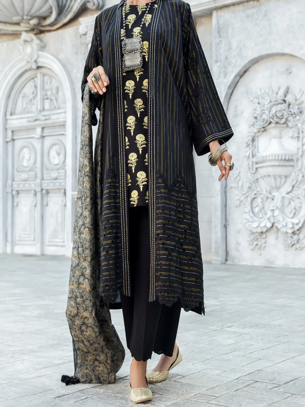 Black Lurex Jacquard 3Pc Unstitched - Alp-3Ps-1192 1