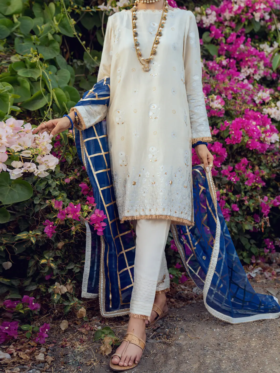 Off White Silk 3Pc Unstitched - Alp-3Ps-1193 1