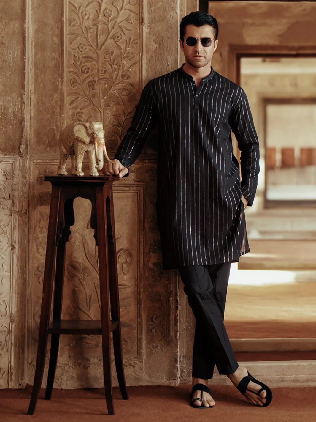Black Cotton Kurta - Al-K-1196D 1
