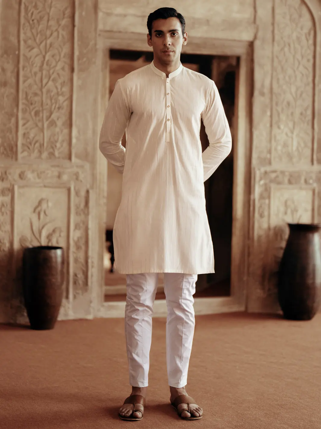 Cream Cotton Kurta - Al-K-1196A 1