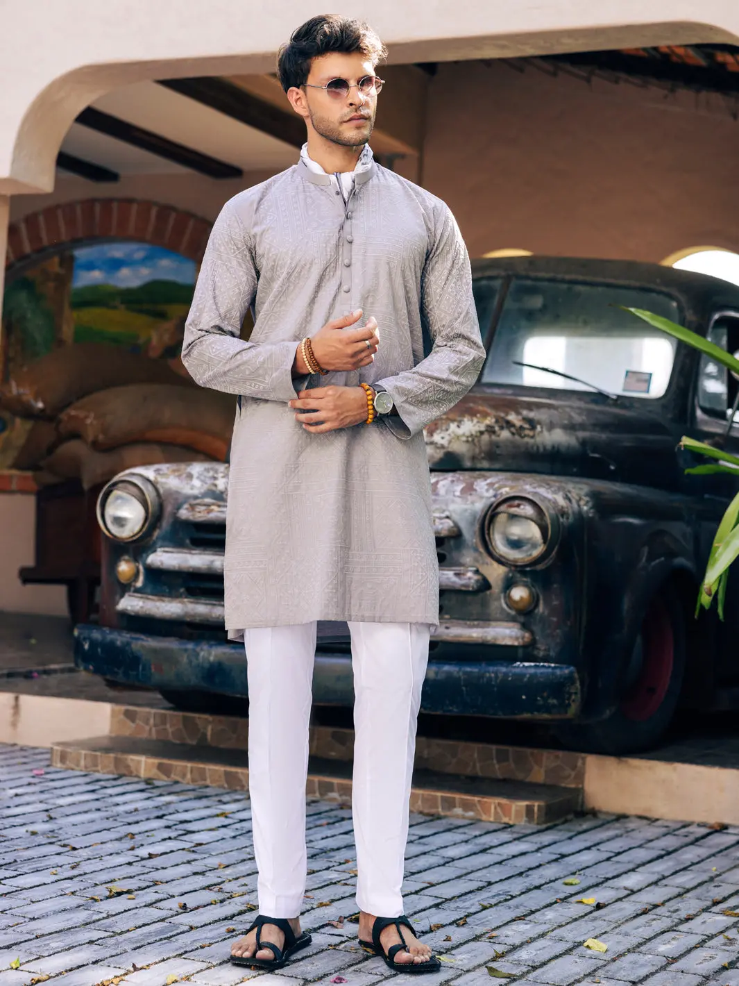 Grey Cotton Kurta - Al-K-1205B 1
