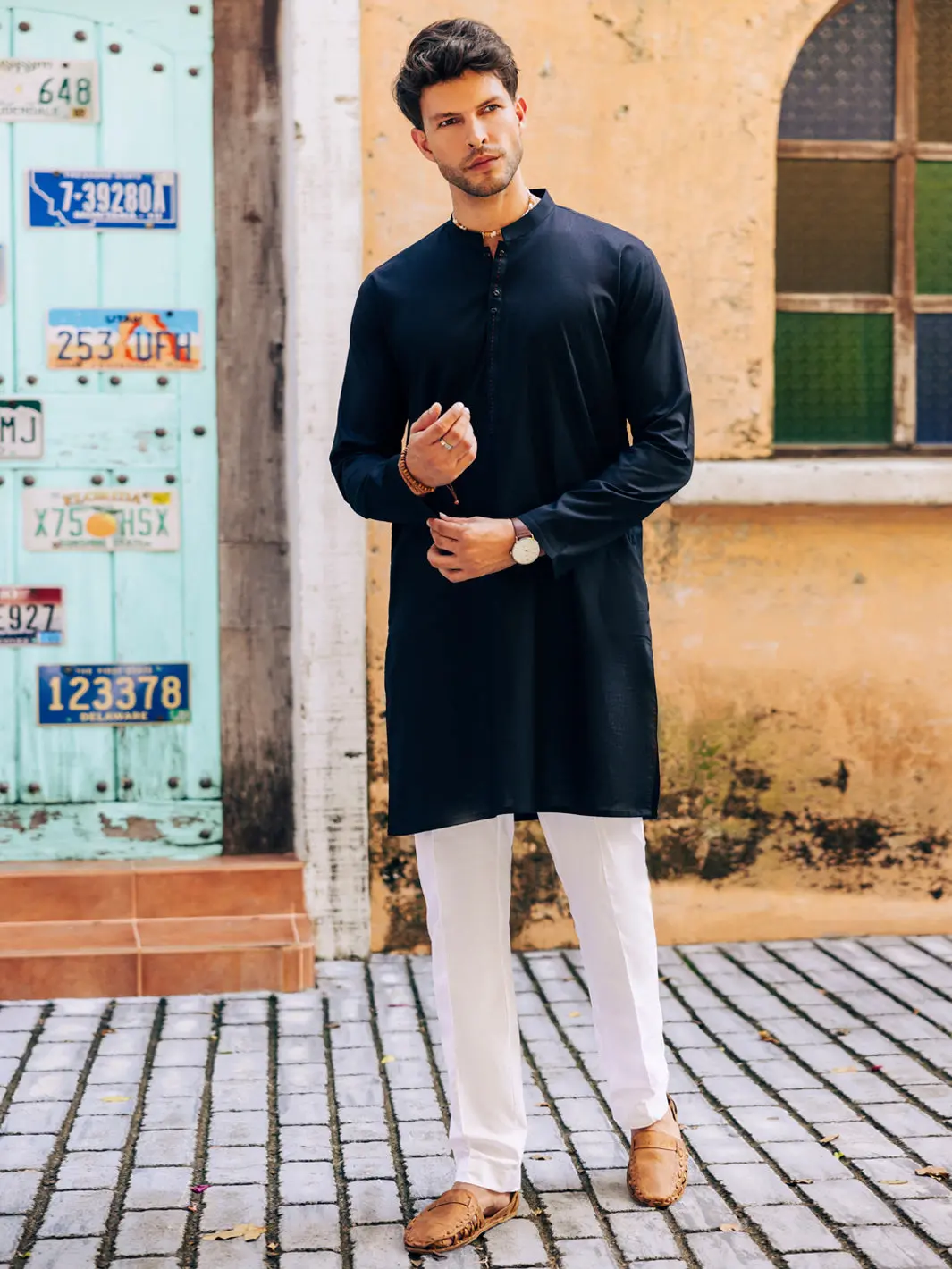 Black Cotton Kurta - Al-K-1214 1
